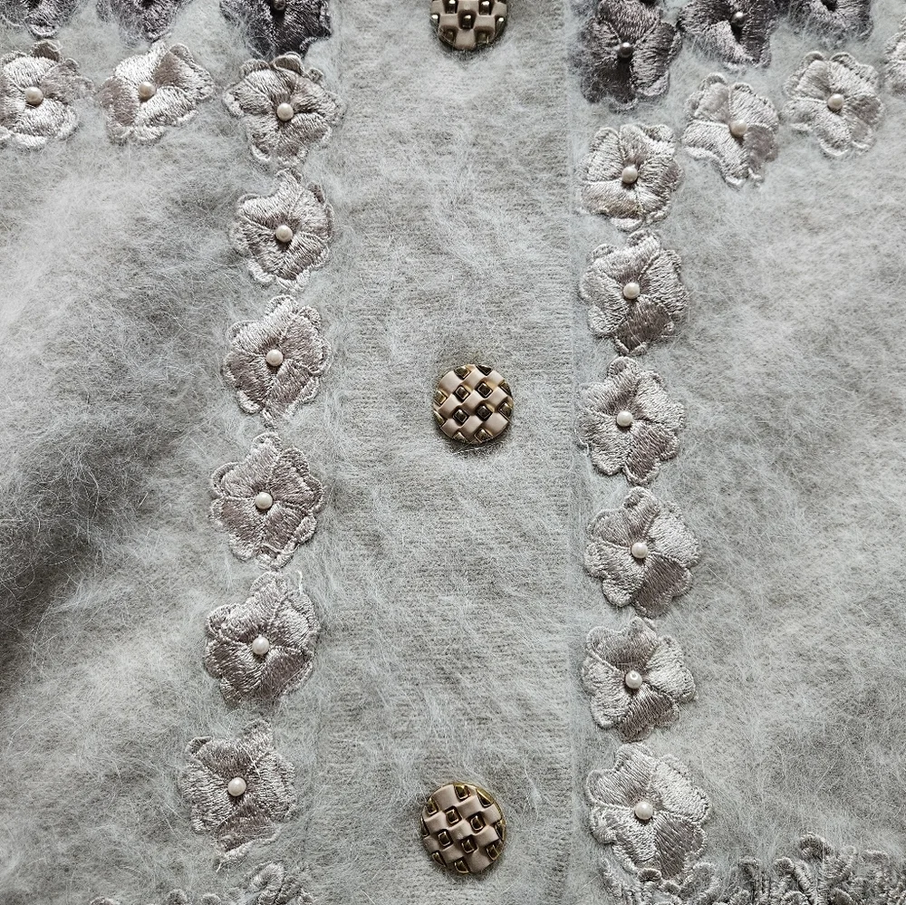 Vintage Angora Lined Embroidered Cardigan Large/xl - Picture 2 of 8